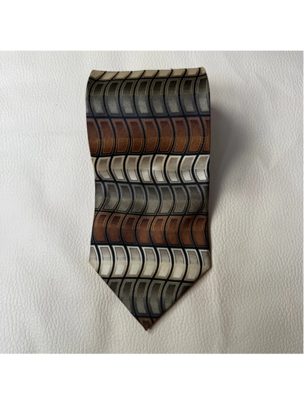 Colours Alexander Julian 100% Silk Tie Brown Gray Geometric Mens Necktie